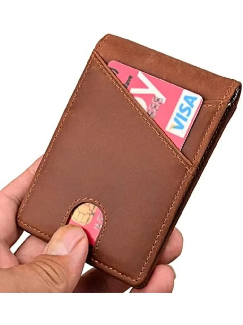 Minimalist RFID Blocking Slim Wallet with Money Clip - Genuine Leather Bifold